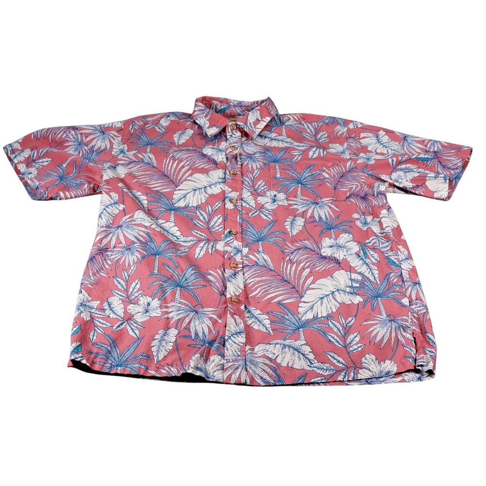 Cooke Street Shirt Mens L Pink Floral Hawaiian Button Up Short Sleeve Cotton